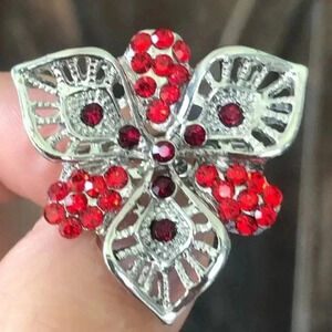 3 for $25/ Elegant Ruby Red Flower Gemstone Silver Sweater Brooch Lapel Pin NWT